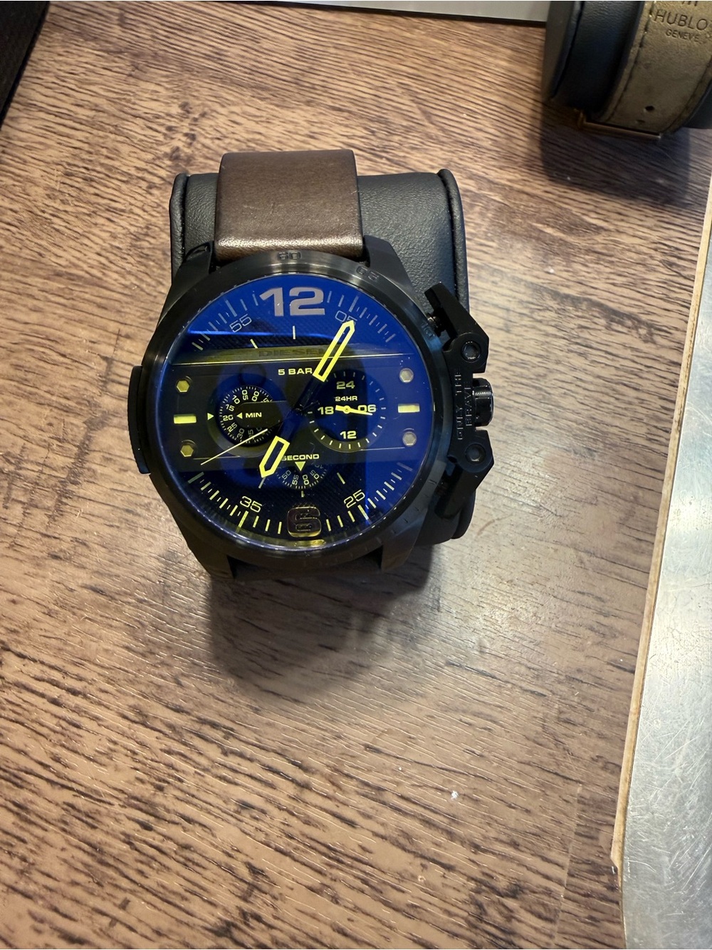 Diesel Bold Blue Dial Chronograph Watch with Brown Leather Strap